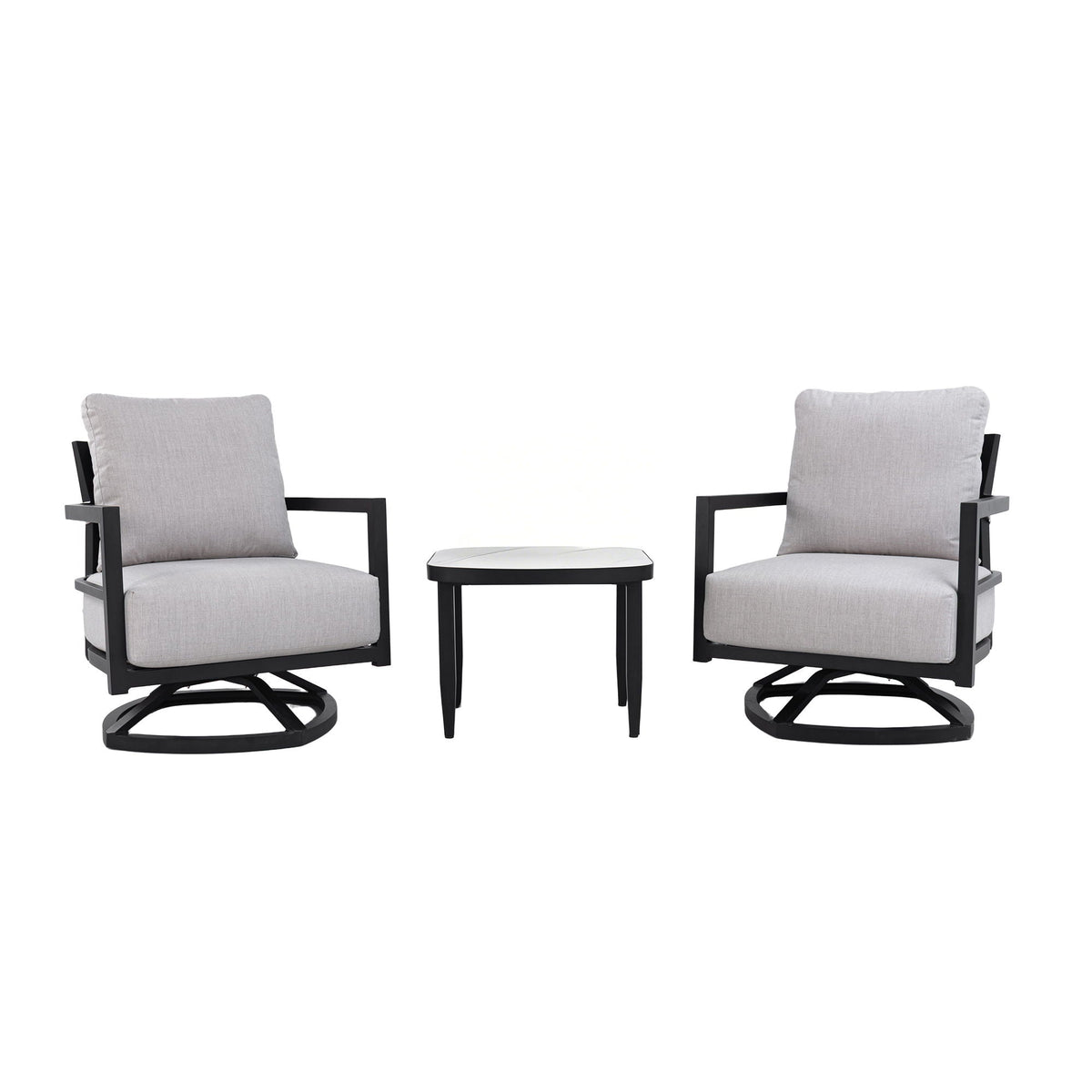 Outdoor Patio Furniture Chat Set with Sunbrella Cushions and Side Table - Gray