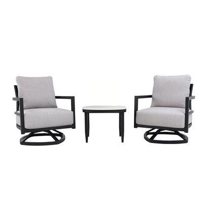 Outdoor Patio Furniture Chat Set with Sunbrella Cushions and Side Table - Gray