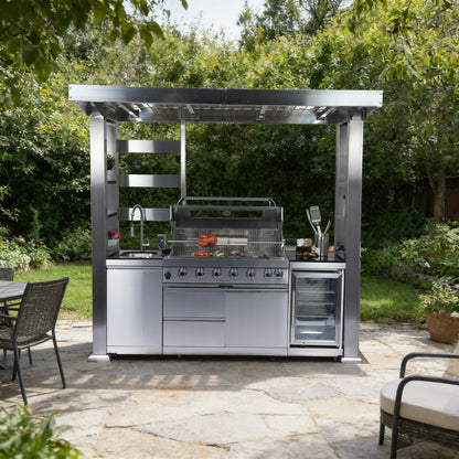 Stainless Steel Outdoor Kitchen Island with 6-Burner Grill & Wine Cooler - Silver