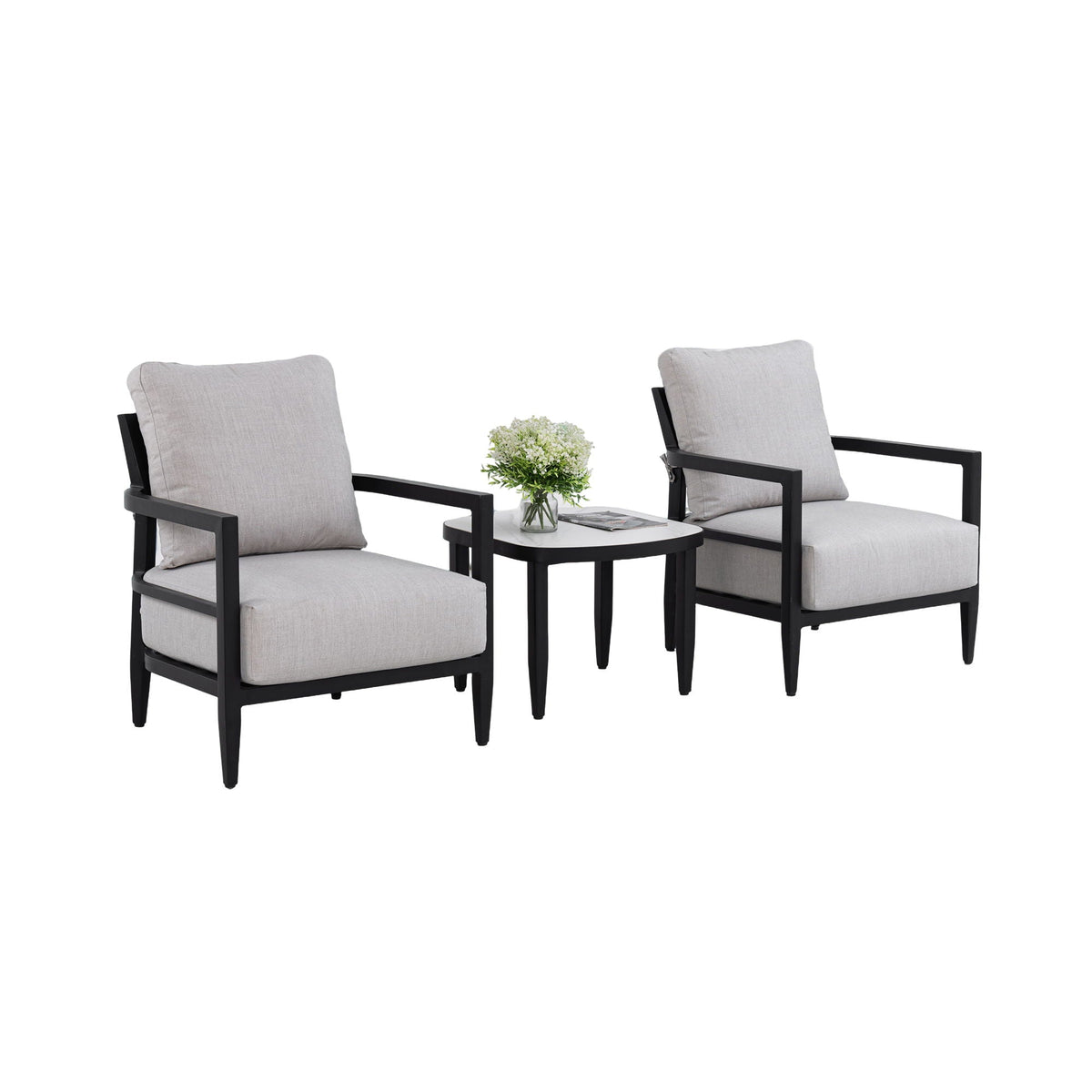 Outdoor Patio Furniture Chat Set with Sunbrella Cushions and Side Table - Gray