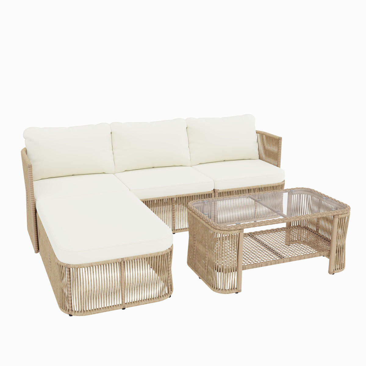 Outdoor PE Rattan Patio Furniture Set with Iron Frame - Dark Beige
