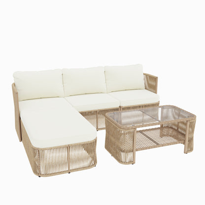 Outdoor PE Rattan Patio Furniture Set with Iron Frame - Dark Beige