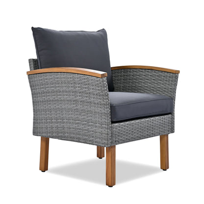 9-Piece Patio Rattan Furniture Set with Acacia Wood Legs - Outdoor