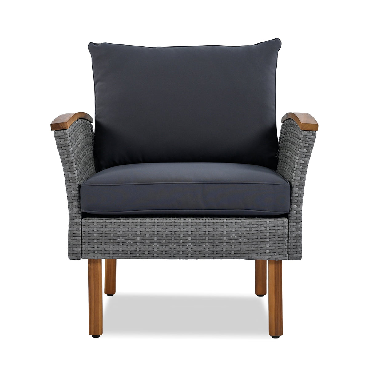 9-Piece Patio Rattan Furniture Set with Acacia Wood Legs - Outdoor