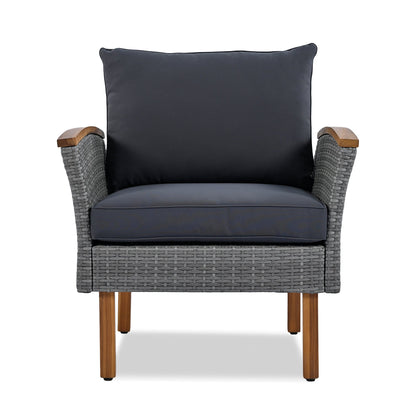 9-Piece Patio Rattan Furniture Set with Acacia Wood Legs - Outdoor