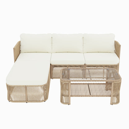 Outdoor PE Rattan Patio Furniture Set with Iron Frame - Dark Beige