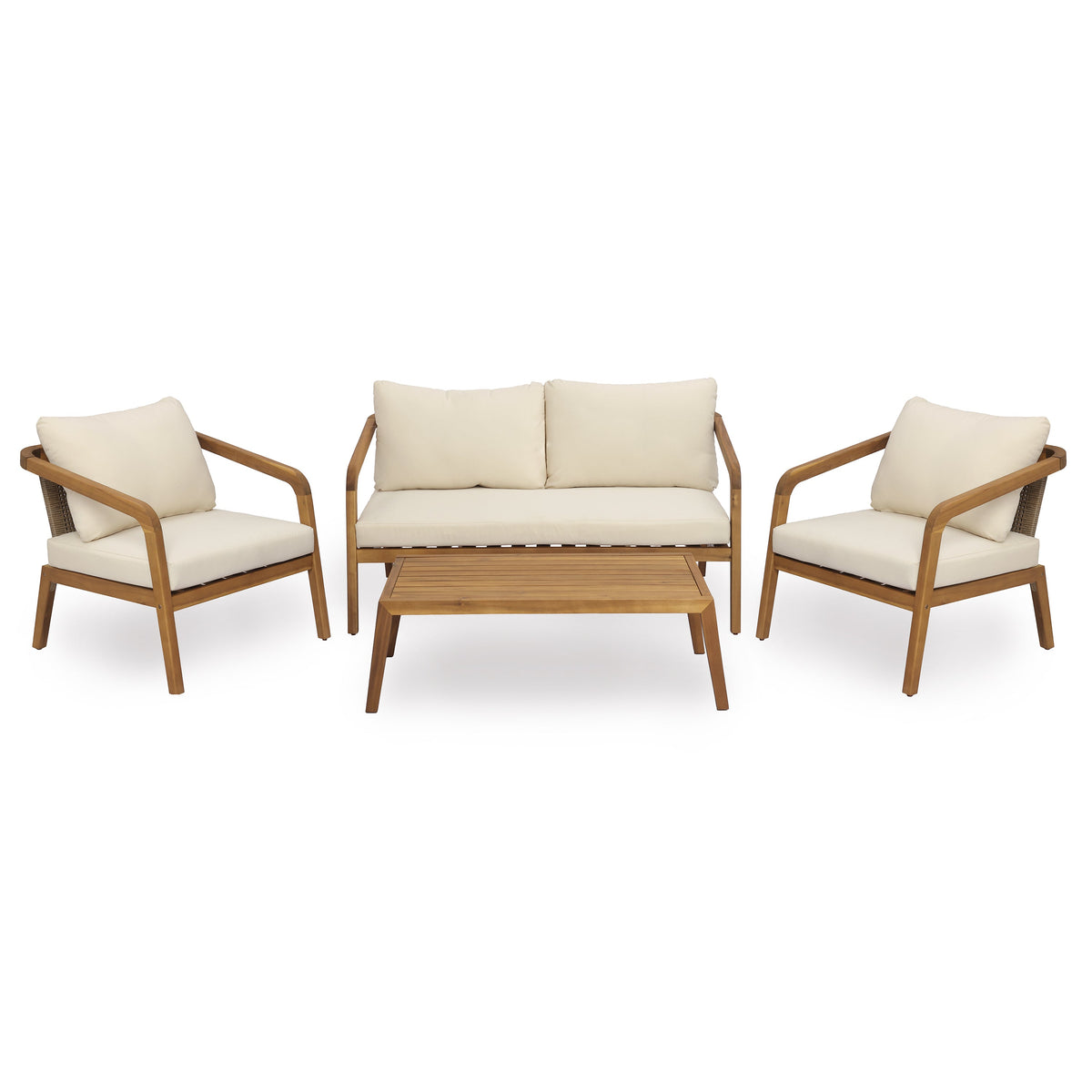 4-Piece Outdoor Patio Furniture Set with Comfort Cushions - Acacia Wood & Wicker