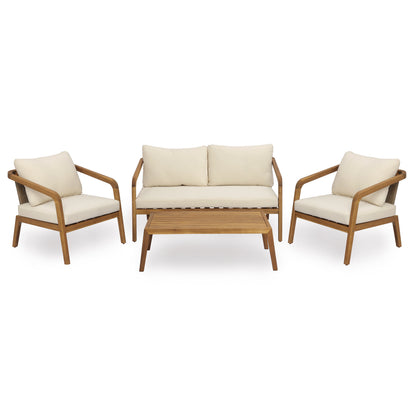 4-Piece Outdoor Patio Furniture Set with Comfort Cushions - Acacia Wood & Wicker