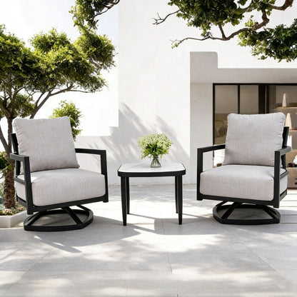 Outdoor Patio Furniture Chat Set with Sunbrella Cushions and Side Table - Gray