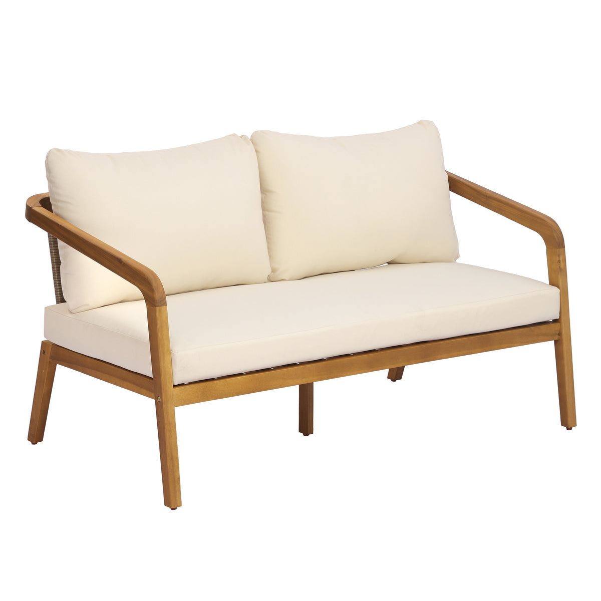 4-Piece Outdoor Patio Furniture Set with Comfort Cushions - Acacia Wood & Wicker