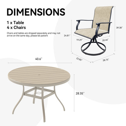 Outdoor Patio Furniture Set for 4 with Swivel Chairs - Waterproof, UV-Resistant