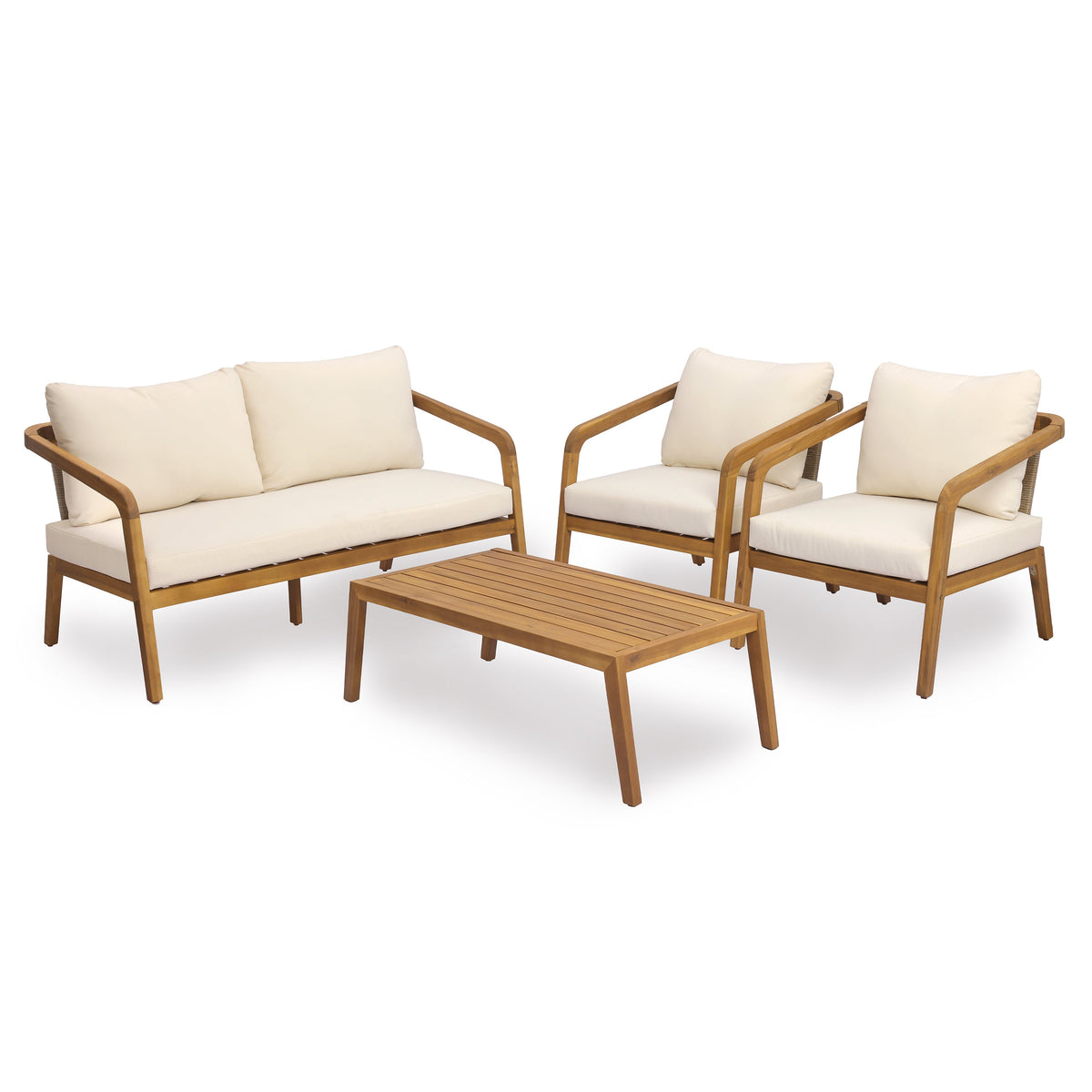 4-Piece Outdoor Patio Furniture Set with Comfort Cushions - Acacia Wood & Wicker