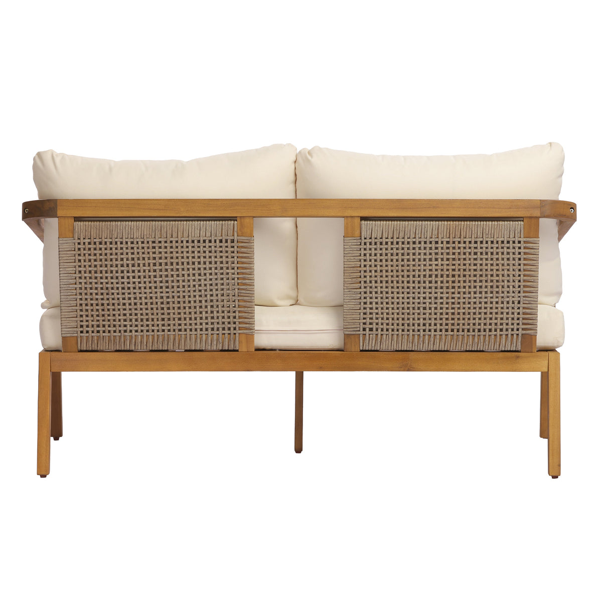 4-Piece Outdoor Patio Furniture Set with Comfort Cushions - Acacia Wood & Wicker