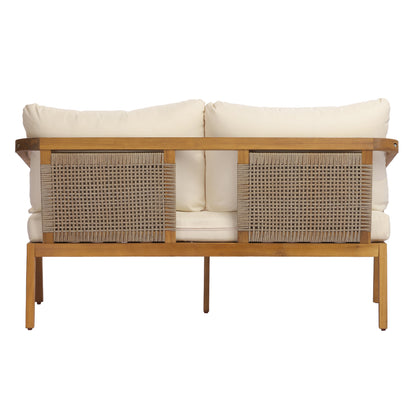 4-Piece Outdoor Patio Furniture Set with Comfort Cushions - Acacia Wood & Wicker