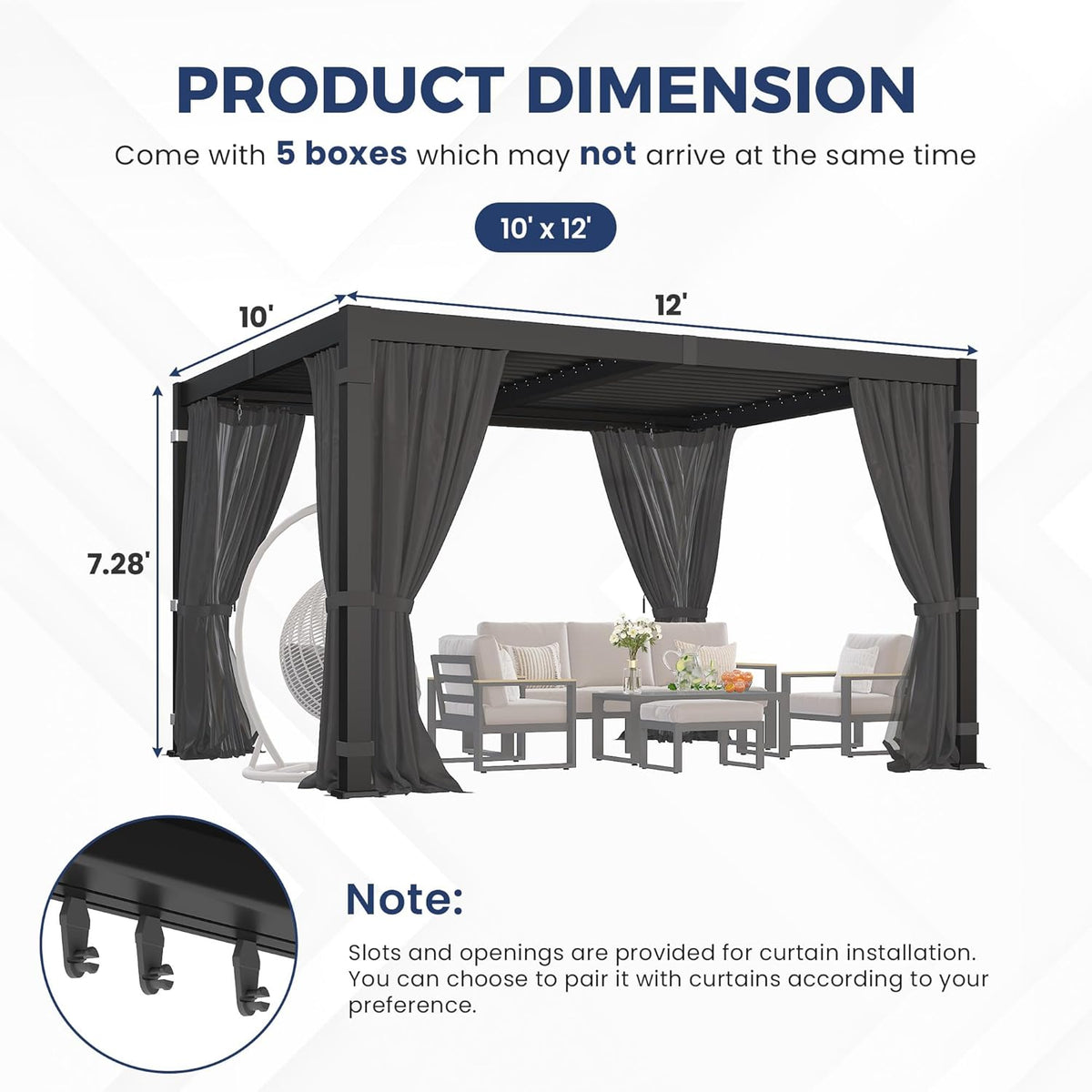 10' X 12' Pergola with Adjustable Louvered Roof and Aluminum Frame