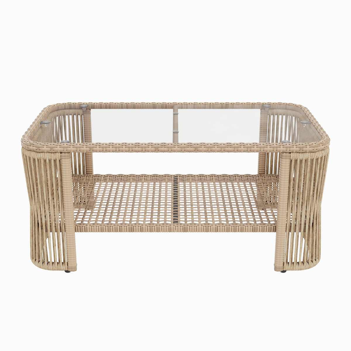 Outdoor PE Rattan Patio Furniture Set with Iron Frame - Dark Beige