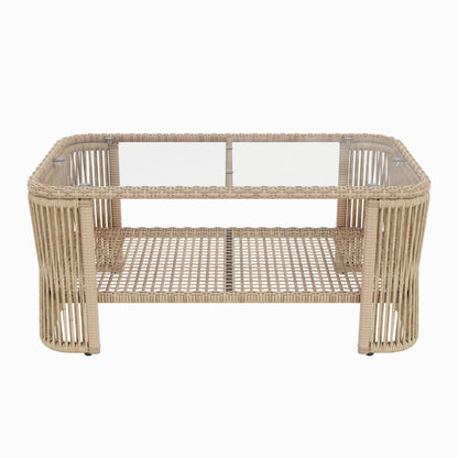 Outdoor PE Rattan Patio Furniture Set with Iron Frame - Dark Beige