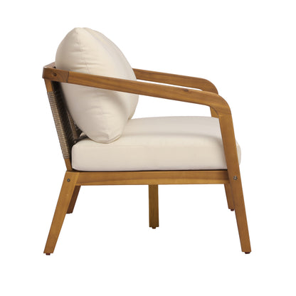 4-Piece Outdoor Patio Furniture Set with Comfort Cushions - Acacia Wood & Wicker