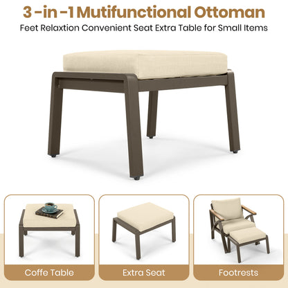6-Piece Outdoor Patio Furniture Set with Steel Frame & Acacia Wood Table - Brown, Cream Beige