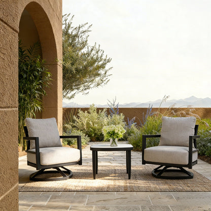Outdoor Patio Furniture Chat Set with Sunbrella Cushions and Side Table - Gray