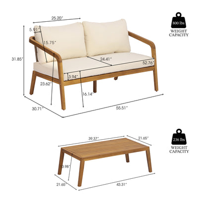 4-Piece Outdoor Patio Furniture Set with Comfort Cushions - Acacia Wood & Wicker