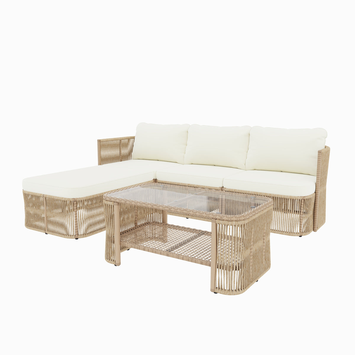 Outdoor PE Rattan Patio Furniture Set with Iron Frame - Dark Beige