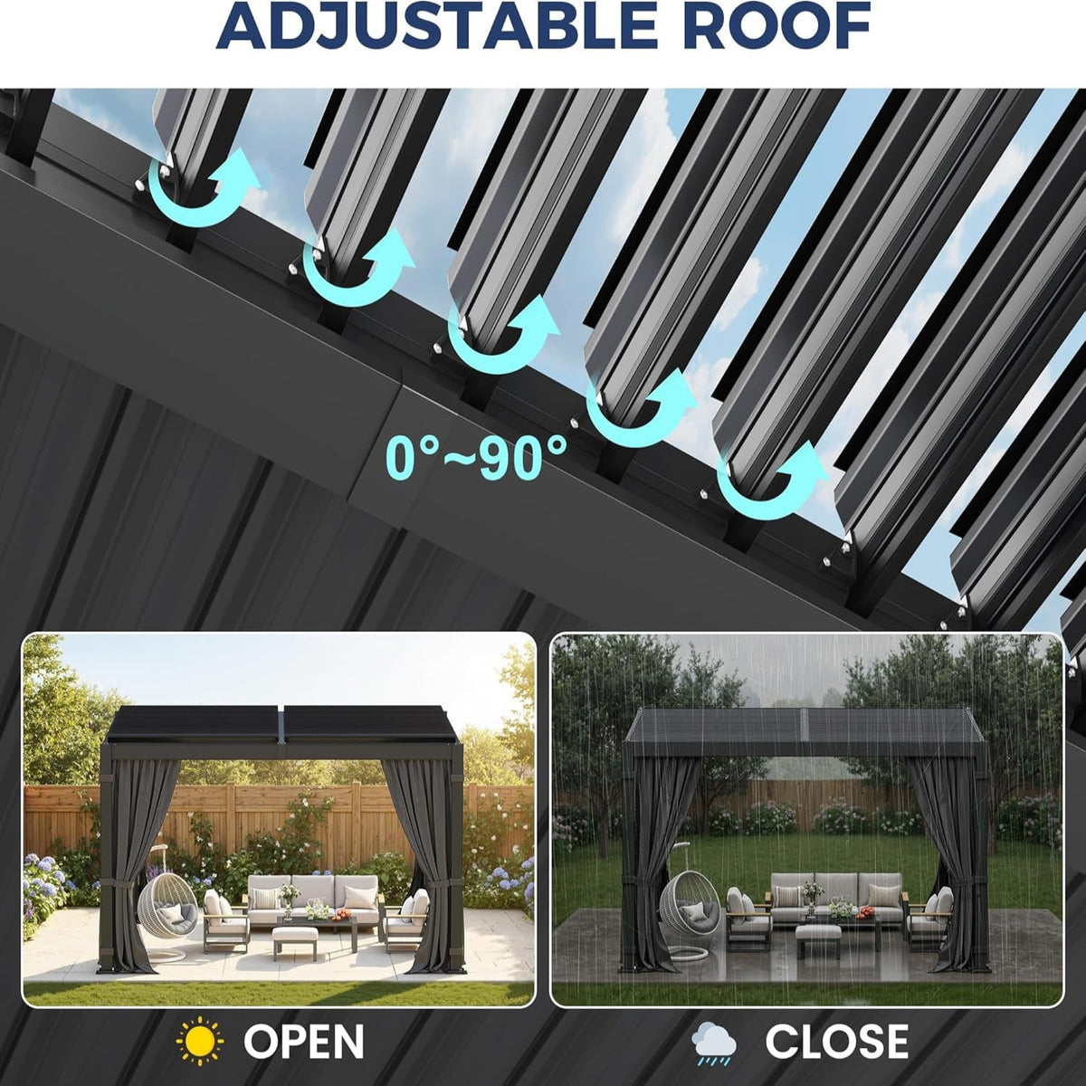 10' X 12' Pergola with Adjustable Louvered Roof and Aluminum Frame