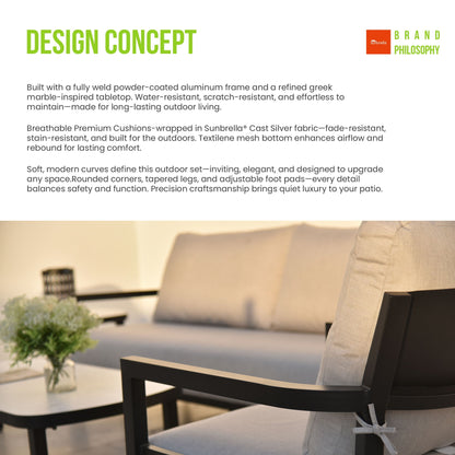 Outdoor Patio Furniture Chat Set with Sunbrella Cushions and Side Table - Gray