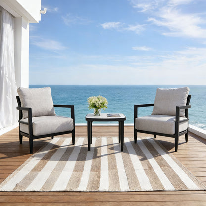 Outdoor Patio Furniture Chat Set with Sunbrella Cushions and Side Table - Gray