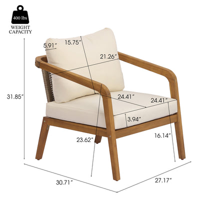 4-Piece Outdoor Patio Furniture Set with Comfort Cushions - Acacia Wood & Wicker