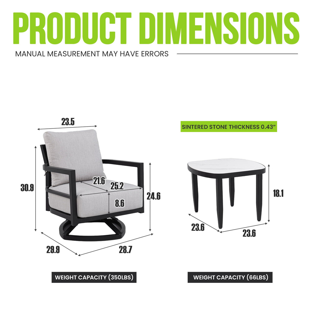 Outdoor Patio Furniture Chat Set with Sunbrella Cushions and Side Table - Gray