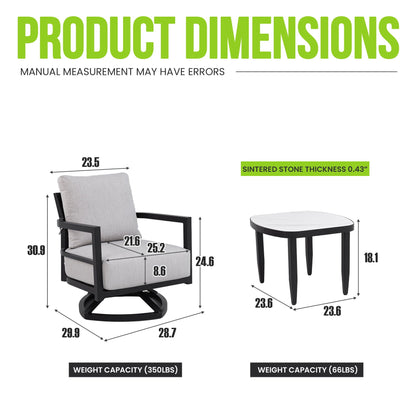 Outdoor Patio Furniture Chat Set with Sunbrella Cushions and Side Table - Gray