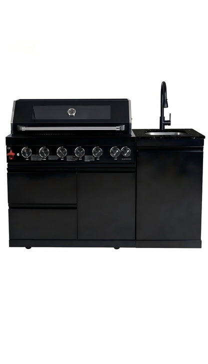 62.6 Inch 6-Burner Outdoor Kitchen Grill with Marble Countertops - Black