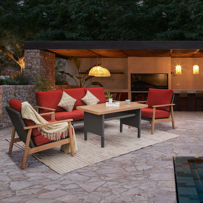 Outdoor Wicker Patio Furniture Set 4 Pieces with Aluminum Frame - Red