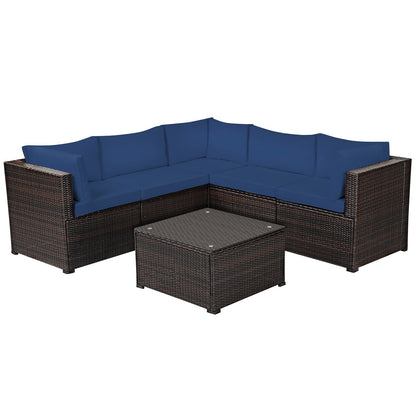 6 Pieces Patio Furniture Sofa Set with Cushions for Outdoor