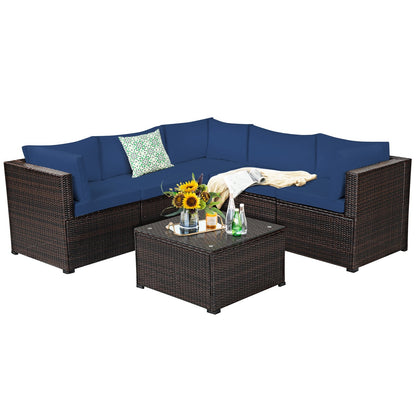 6 Pieces Patio Furniture Sofa Set with Cushions for Outdoor