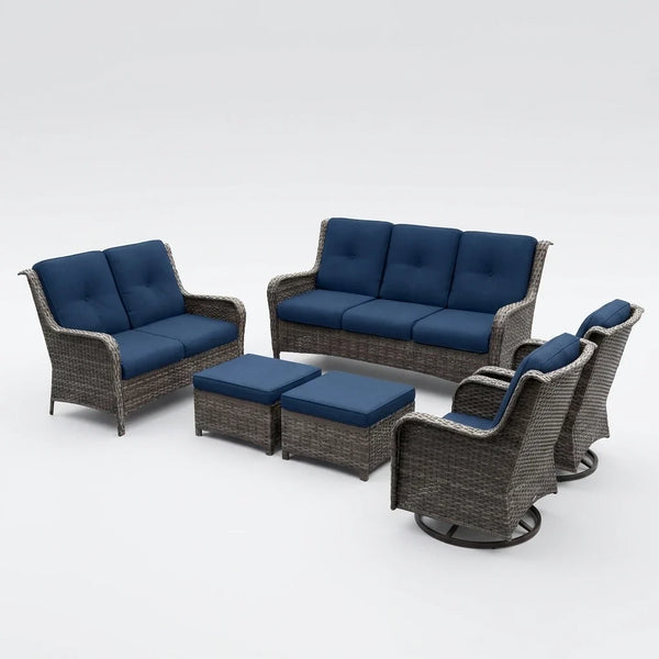 Patio Furniture Set 6-Piece Outdoor Patio Conversation Set with Blue Cushions Lawn Furniture — Studio Shot