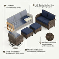 Patio Furniture Set 6-Piece Outdoor Patio Conversation Set with Blue Cushions Lawn Furniture — How It Works